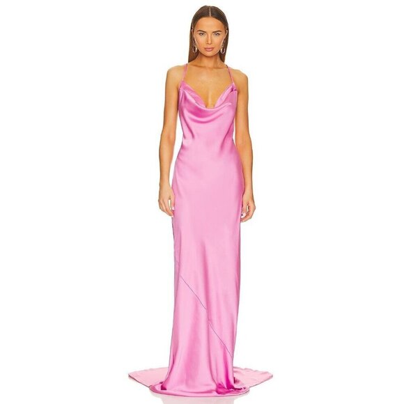 Norma Kamali Cross Back Bias Gown in Candy Pink Medium New Womens Long Dress - Picture 2 of 16